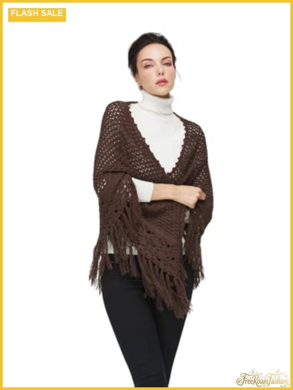 Hand Crocheted Wool Shawl Wrap Fringed Triangle Scarf Evening Cover Up